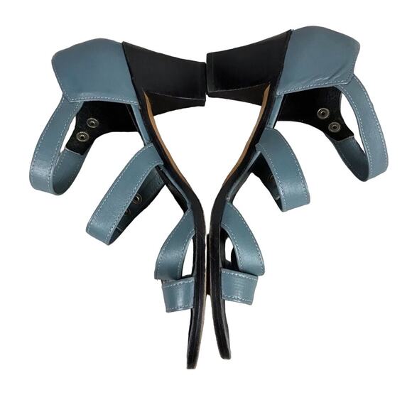VINTAGE CHARLES JOURDAN Blue Leather Sandals Block Heels Italy 7.5 AA Narrow EUC - Picture 4 of 8